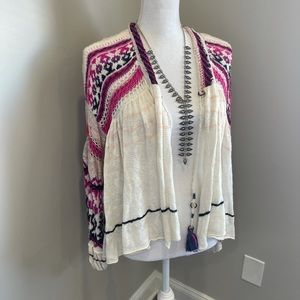 FREE PEOPLE - pink boho babydoll sweater